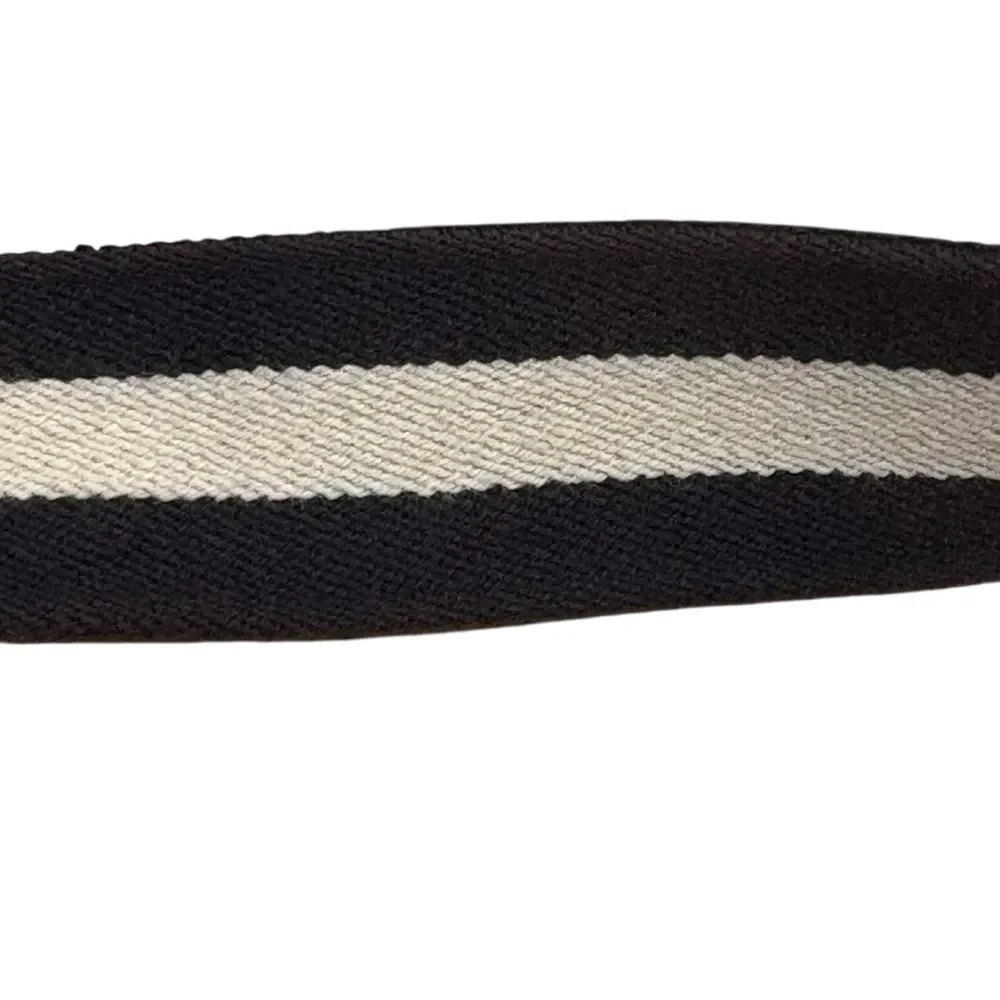 Men's Classic Stripe Navy Off-white Leather Ribbon Club Belt 42